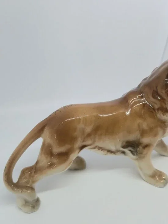 Hand Decorated Vintage Ceramic Lion Figurine Brown Glaze MCM Japan Statue Decor - Picture 3 of 12
